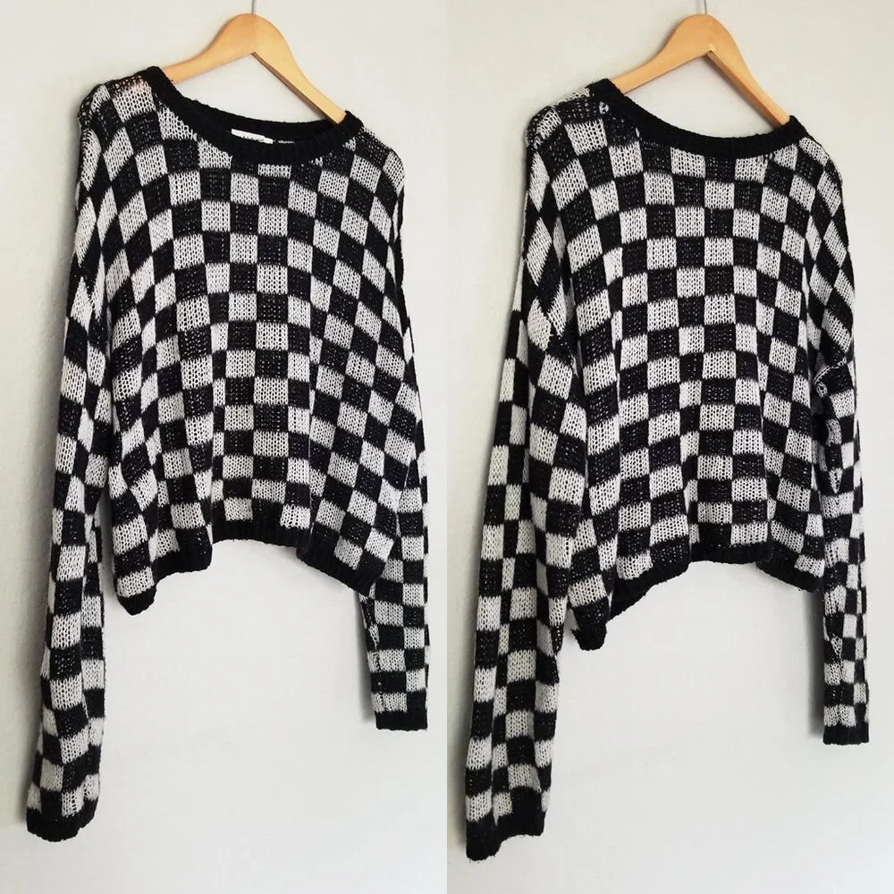 A.L.C. Remington Black White Check Plaid Checkerboard Sweater M Black White $295 - Picture 16 of 16